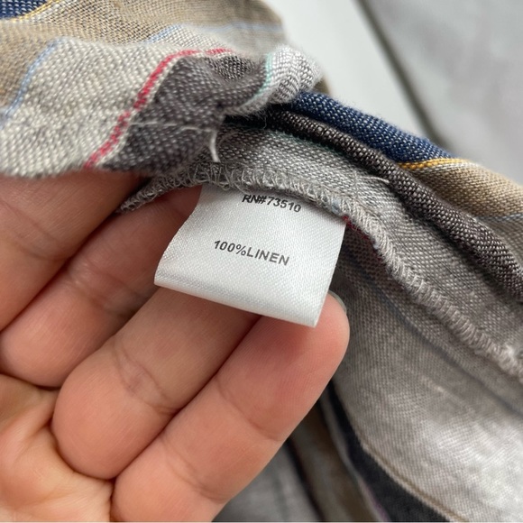 Uncle Frank striped tunic with tied sleeves gray blue brown Sz L - Picture 6 of 7